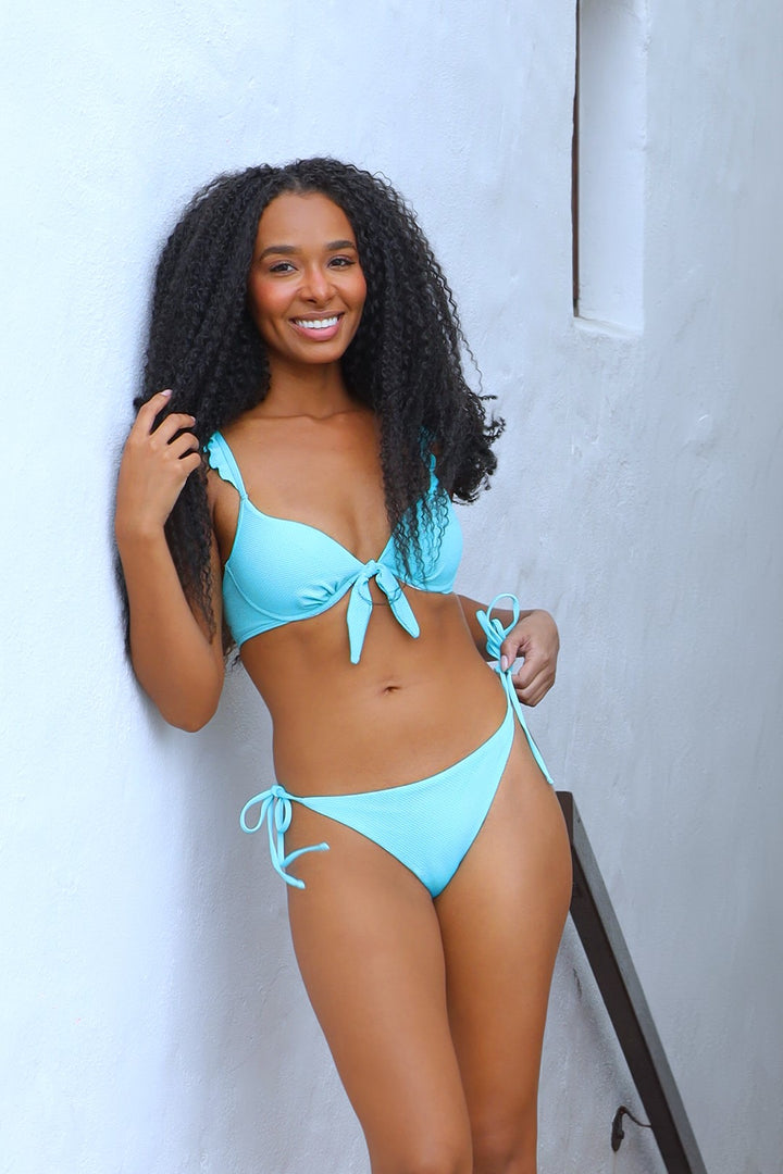 Azure Cheeky Ruched Bikini Bottom - Blue Texture / Aqua