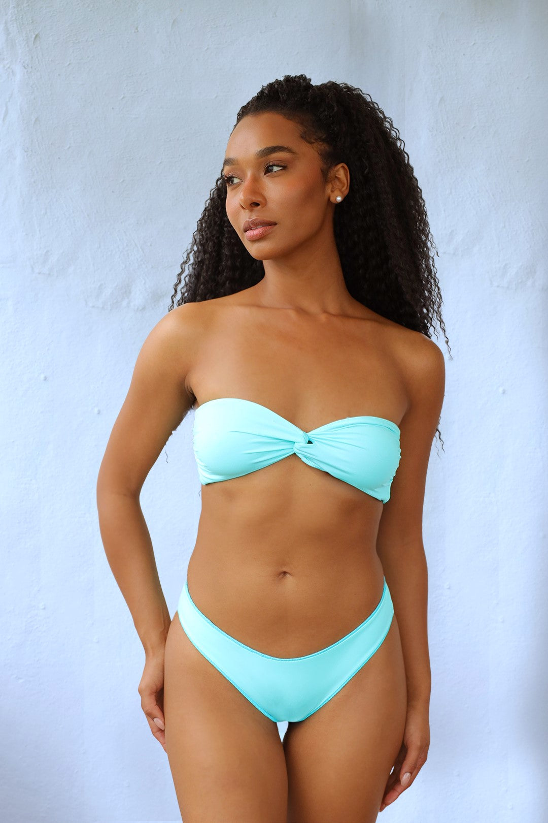 Azure Wrap Bandeau Bikini Top - Blue Texture / Aqua