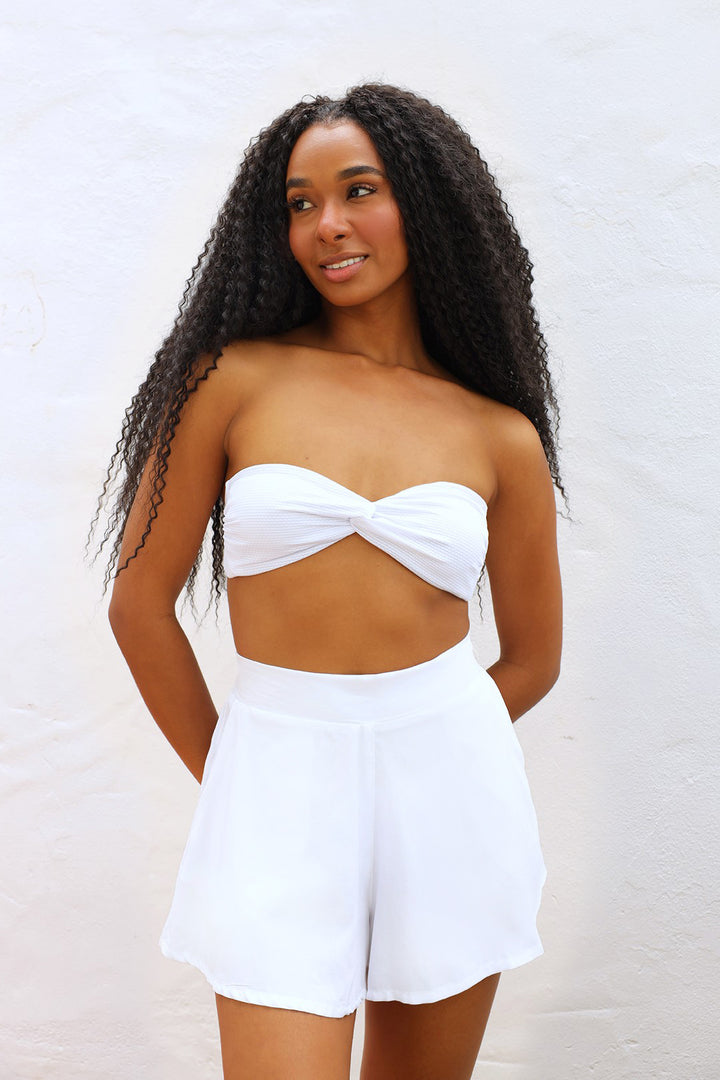 Eden Wrap Bandeau Bikini Top - Pure White Texture