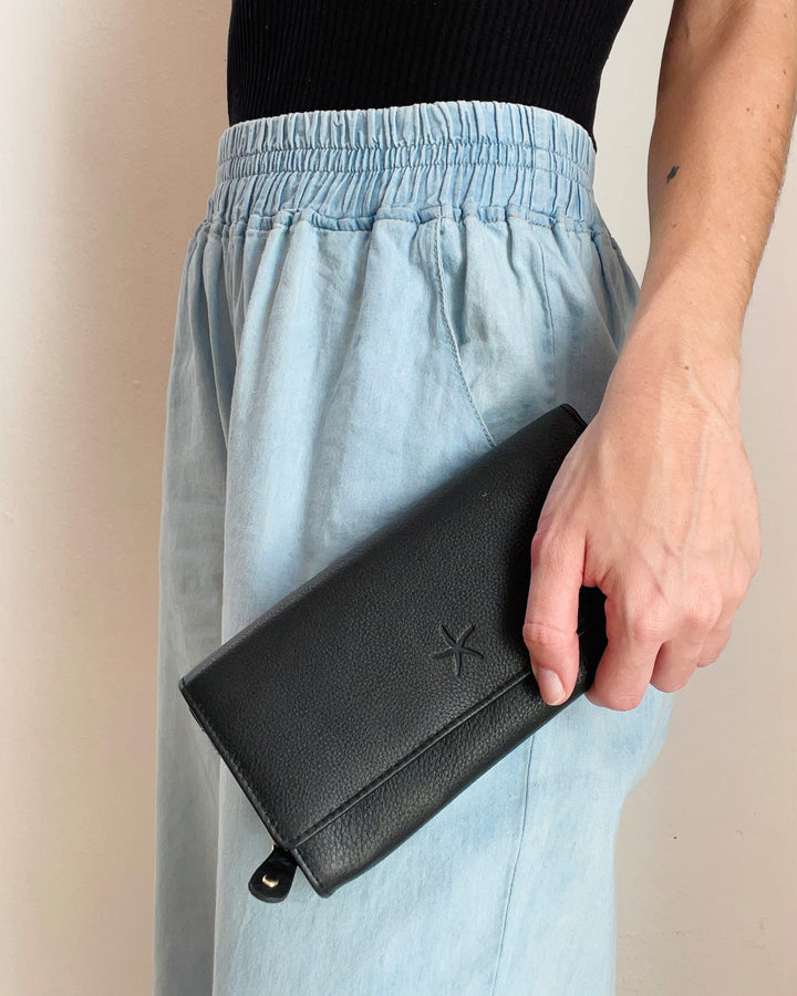 Sophia Large Wallet - Black Leather