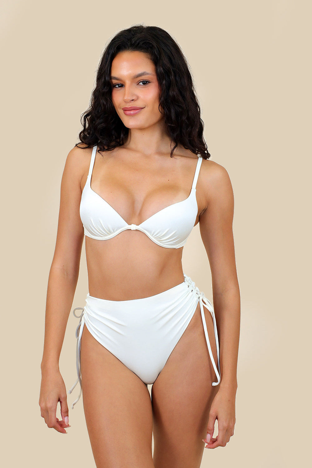 Shimmer High Waist Bikini Bottom - Pearl Reversible to White